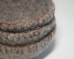 Gray Felted Nesting Bowls with Blanket Stitches